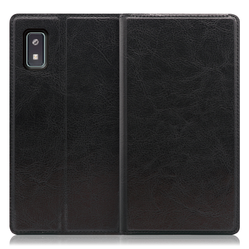 LOOF Solid Series AQUOS wish [ブラック] 本革 シンプル 手帳型ケース カード収納 幅広ポケット ベルトなし