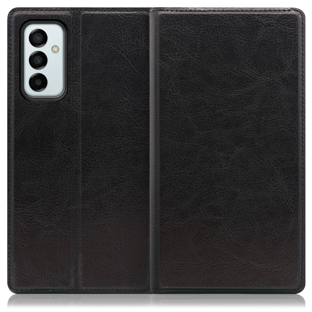 LOOF Solid Galaxy M23 5G 用 [ブラック] 本革 シンプル 手帳型ケース カード収納 幅広ポケット ベルトなし