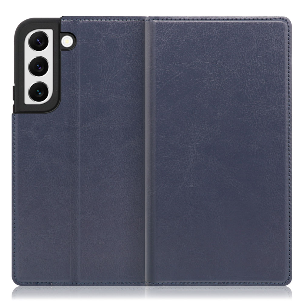 LOOF Solid Galaxy S22 / SC-51C / SCG13 用 [ネイビー] 本革 シンプル 手帳型ケース カード収納 幅広ポケット ベルトなし