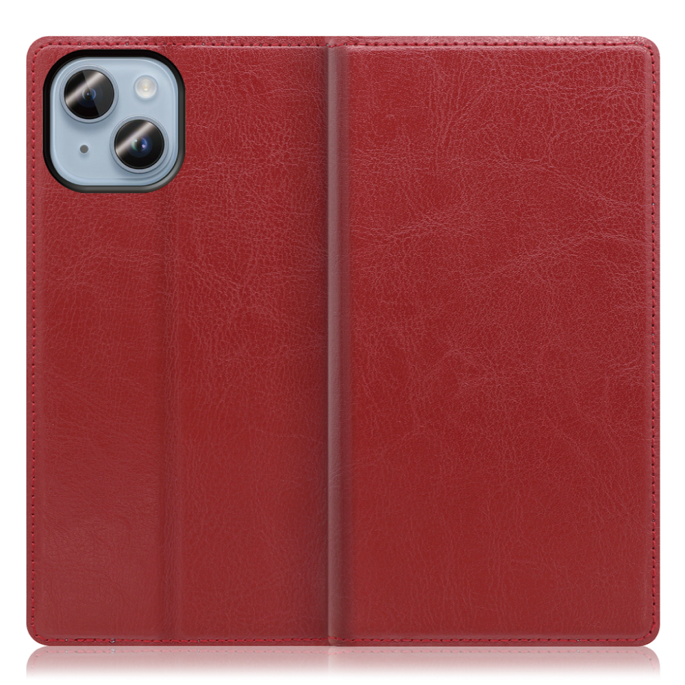LOOF Solid Series iPhone 14 用 [カーディナルレッド] 本革 シンプル 手帳型ケース カード収納 幅広ポケット ベルトなし