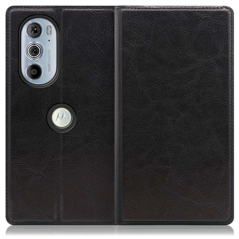 LOOF Solid Series motorola edge 30 pro [ブラック] 本革 シンプル 手帳型ケース カード収納 幅広ポケット ベルトなし