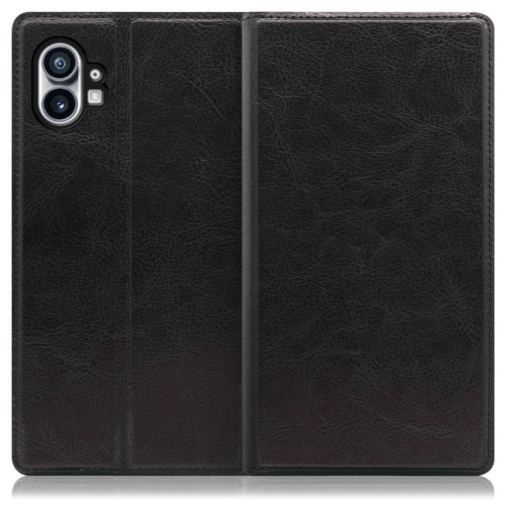 LOOF Solid Series Nothing Phone (1) 用 [ブラック] 本革 シンプル 手帳型ケース カード収納 幅広ポケット ベルトなし