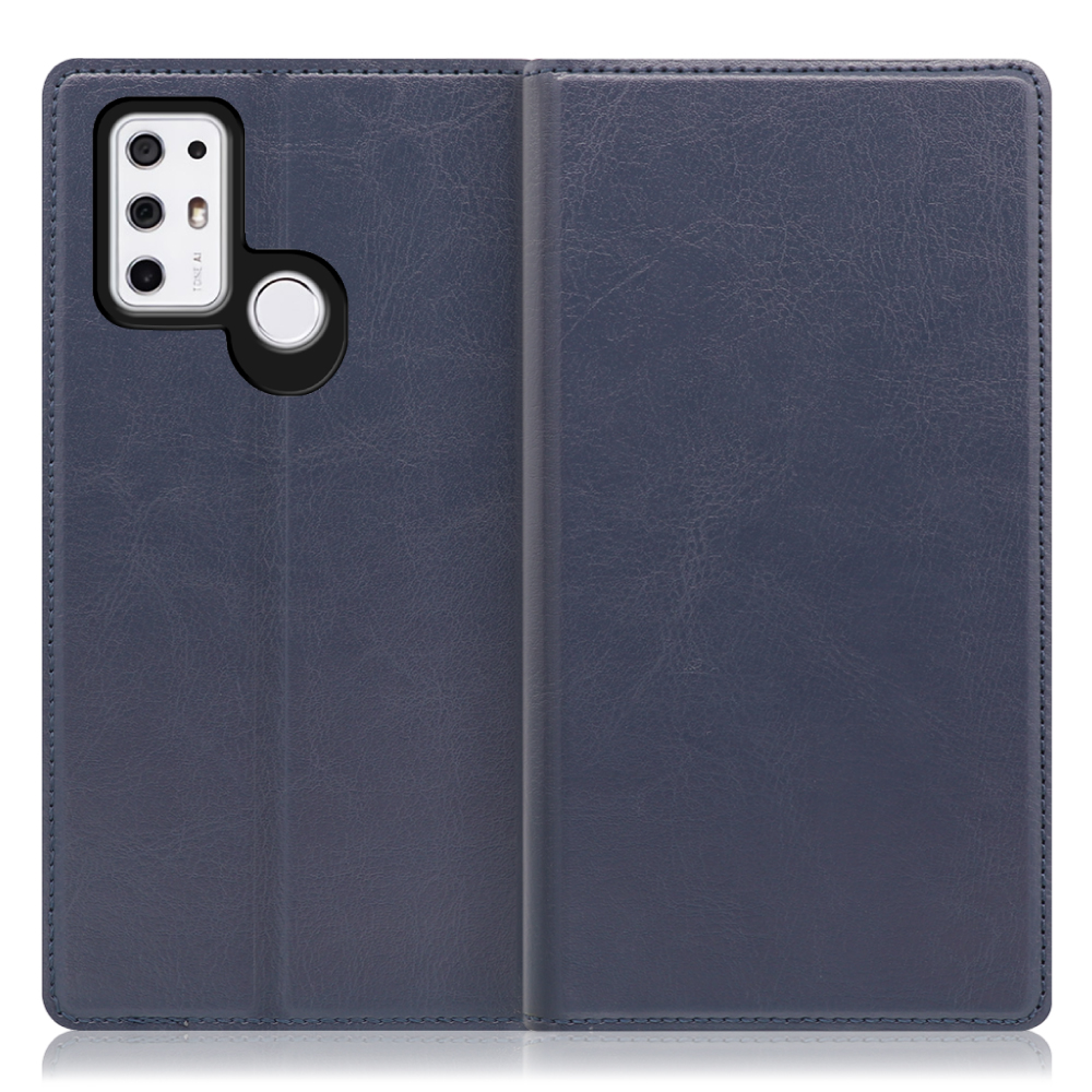 LOOF Solid TONE e21 用 [ネイビー] 本革 シンプル 手帳型ケース カード収納 幅広ポケット ベルトなし