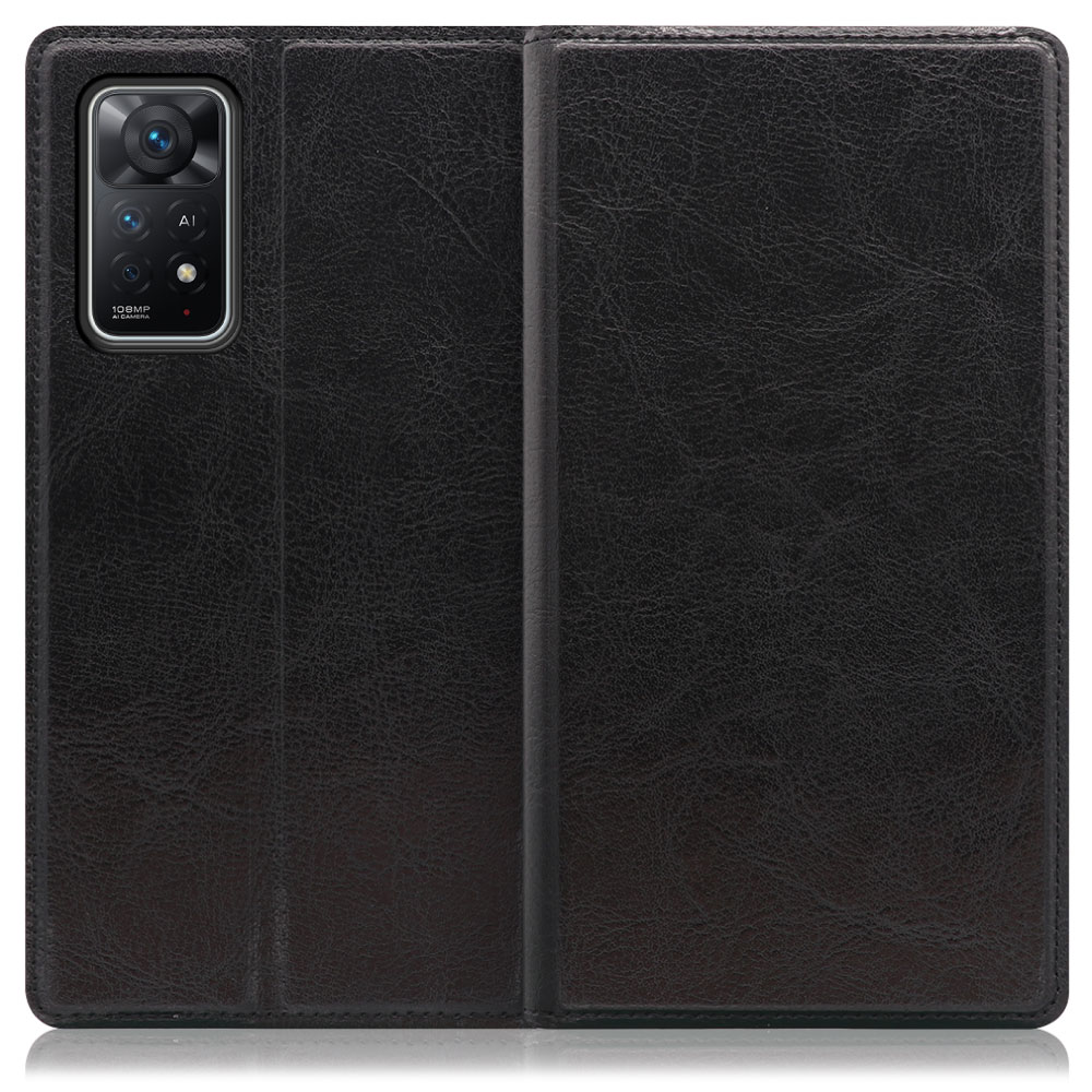 LOOF Solid Xiaomi Redmi Note 11 Pro 5G 用 [ブラック] 本革 シンプル 手帳型ケース カード収納 幅広ポケット ベルトなし