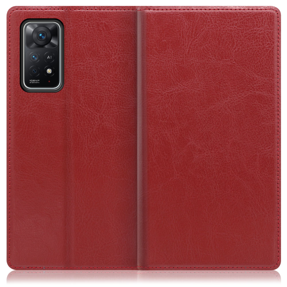 LOOF Solid Xiaomi Redmi Note 11 Pro 5G 用 [カーディナルレッド] 本革 シンプル 手帳型ケース カード収納 幅広ポケット ベルトなし