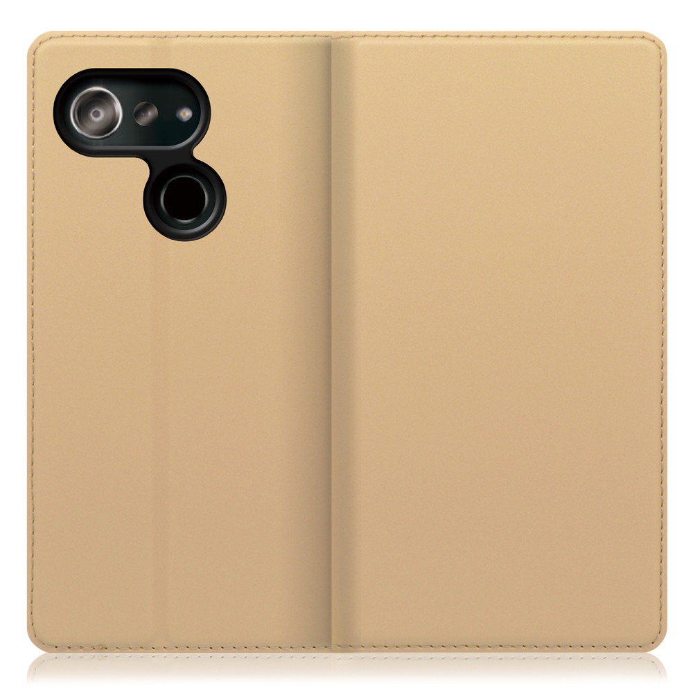 LOOF SKIN SLIM Android One S6 用 [ゴールド] 薄い 軽量 手帳型ケース カード収納 幅広ポケット ベルトなし