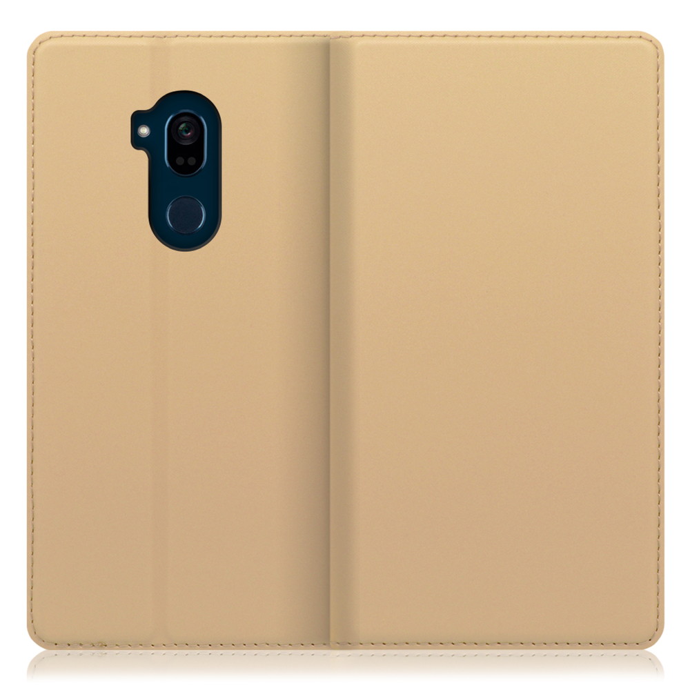LOOF SKIN SLIM Android One X5 用 [ゴールド] 薄い 軽量 手帳型ケース カード収納 幅広ポケット ベルトなし