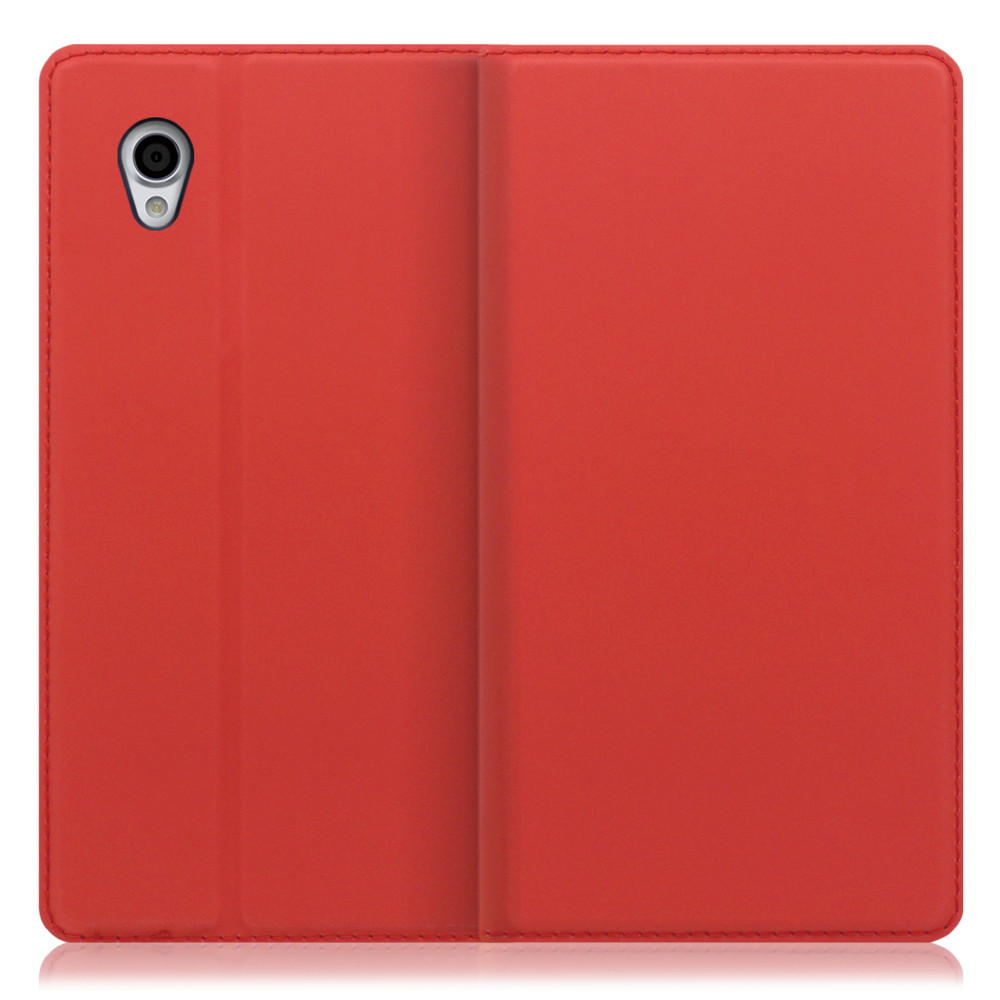 LOOF Skin slim Android One X4 用 [レッド] 薄い 軽量 手帳型ケース カード収納 幅広ポケット ベルトなし