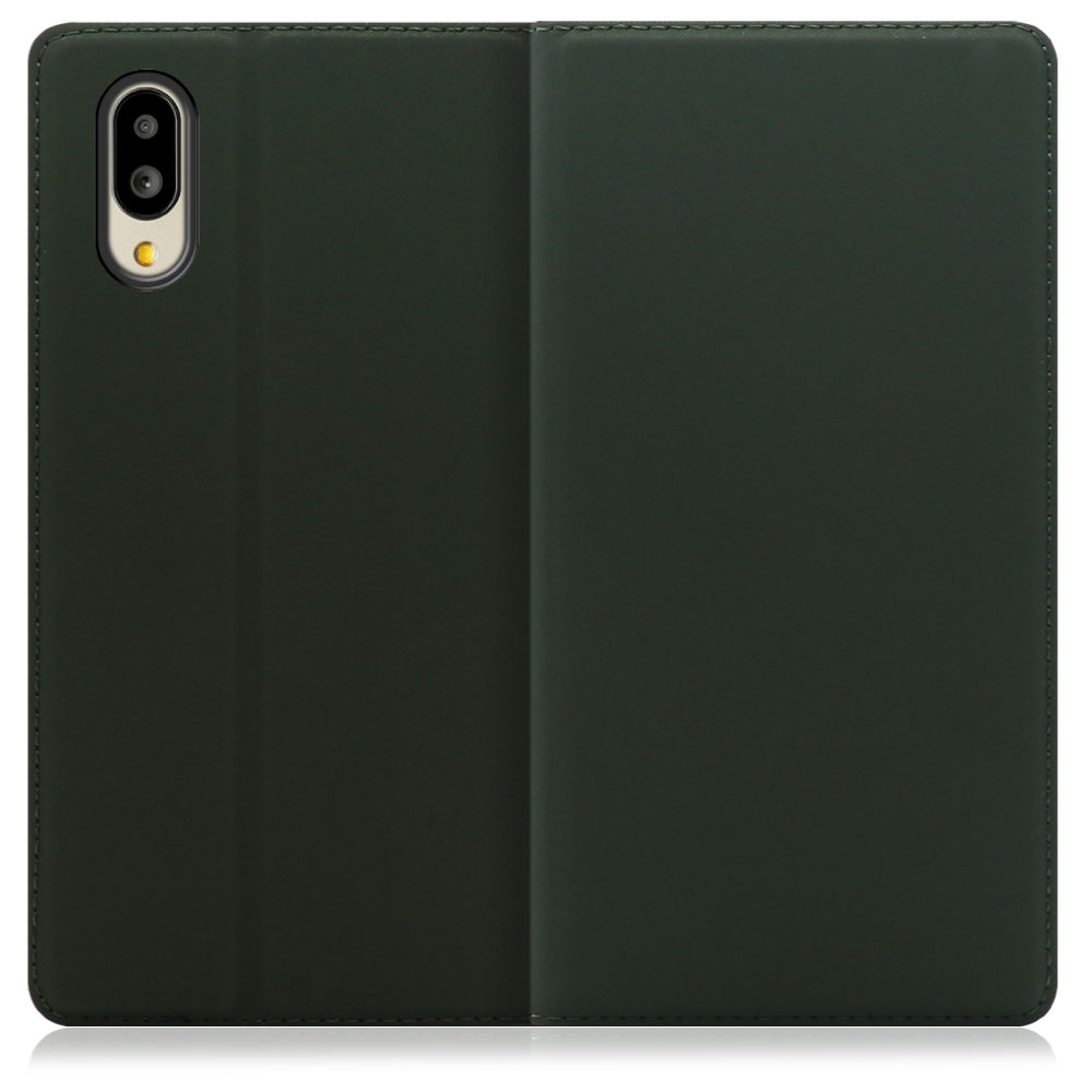LOOF Skin slim Series AQUOS シンプルスマホ6 [エバーグリーン] 薄い 軽量 手帳型ケース カード収納 幅広ポケット ベルトなし