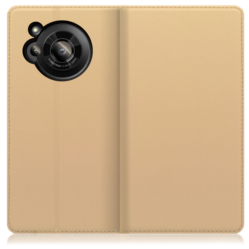 LOOF Skin slim Series AQUOS R7 SH-52C [ゴールド] 薄い 軽量 手帳型ケース カード収納 幅広ポケット ベルトなし