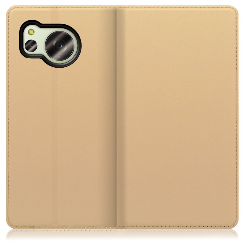 LOOF SKIN SLIM AQUOS sense8 アクオス 用 [ゴールド] 薄い 軽量 手帳型ケース カード収納 幅広ポケット ベルトなし