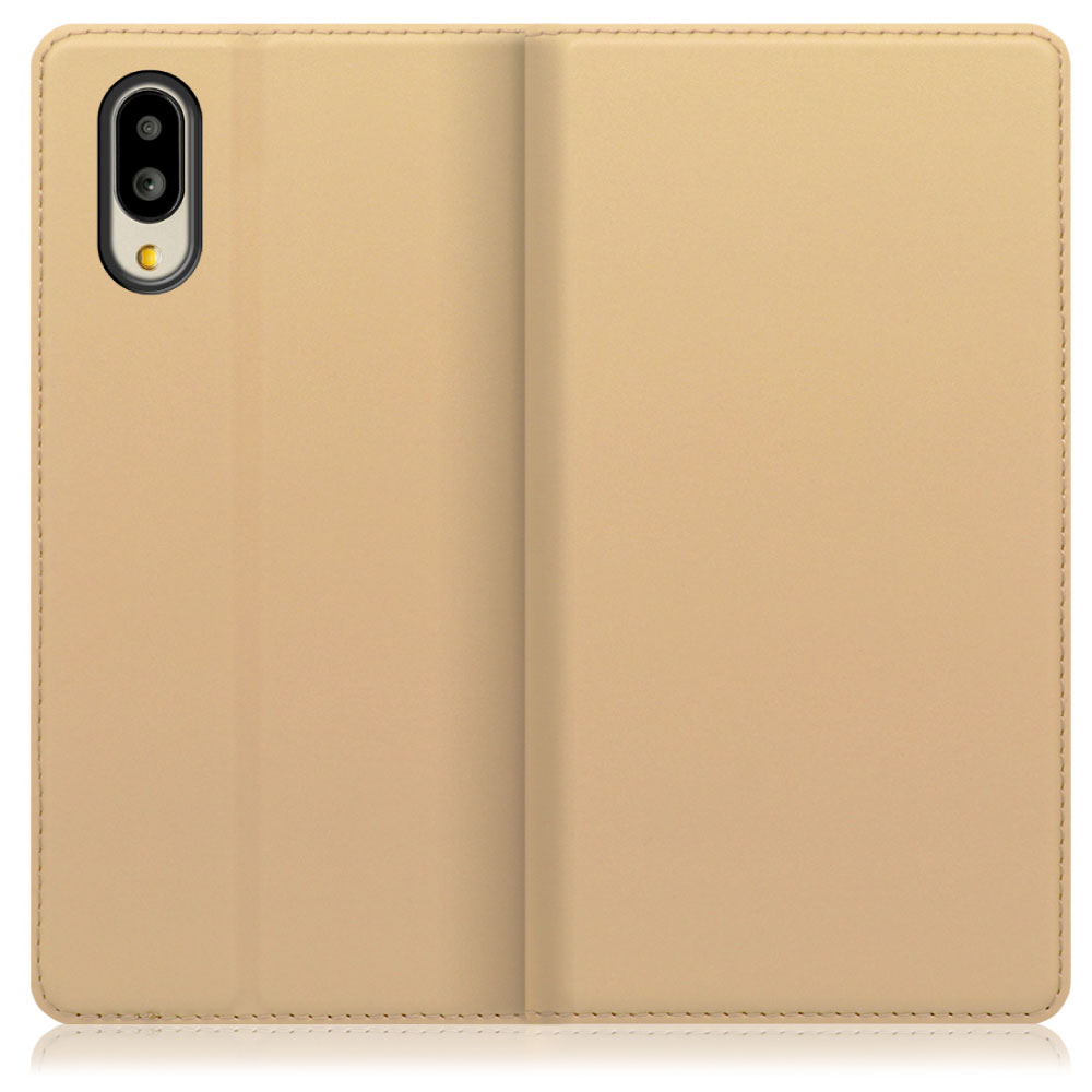 LOOF Skin slim Series AQUOS シンプルスマホ6 [ゴールド] 薄い 軽量 手帳型ケース カード収納 幅広ポケット ベルトなし