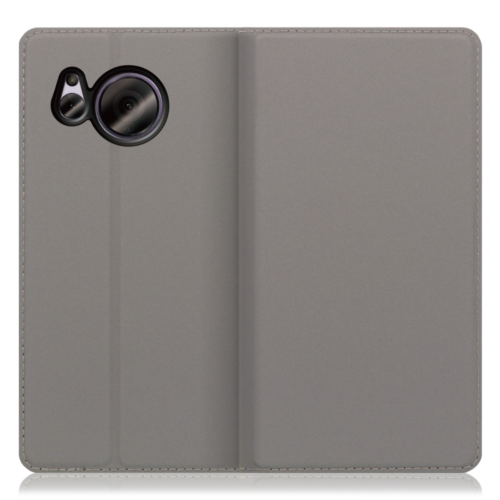 LOOF Skin slim Series AQUOS sense7 Plus 用 [グレー] 薄い 軽量 手帳型ケース カード収納 幅広ポケット ベルトなし