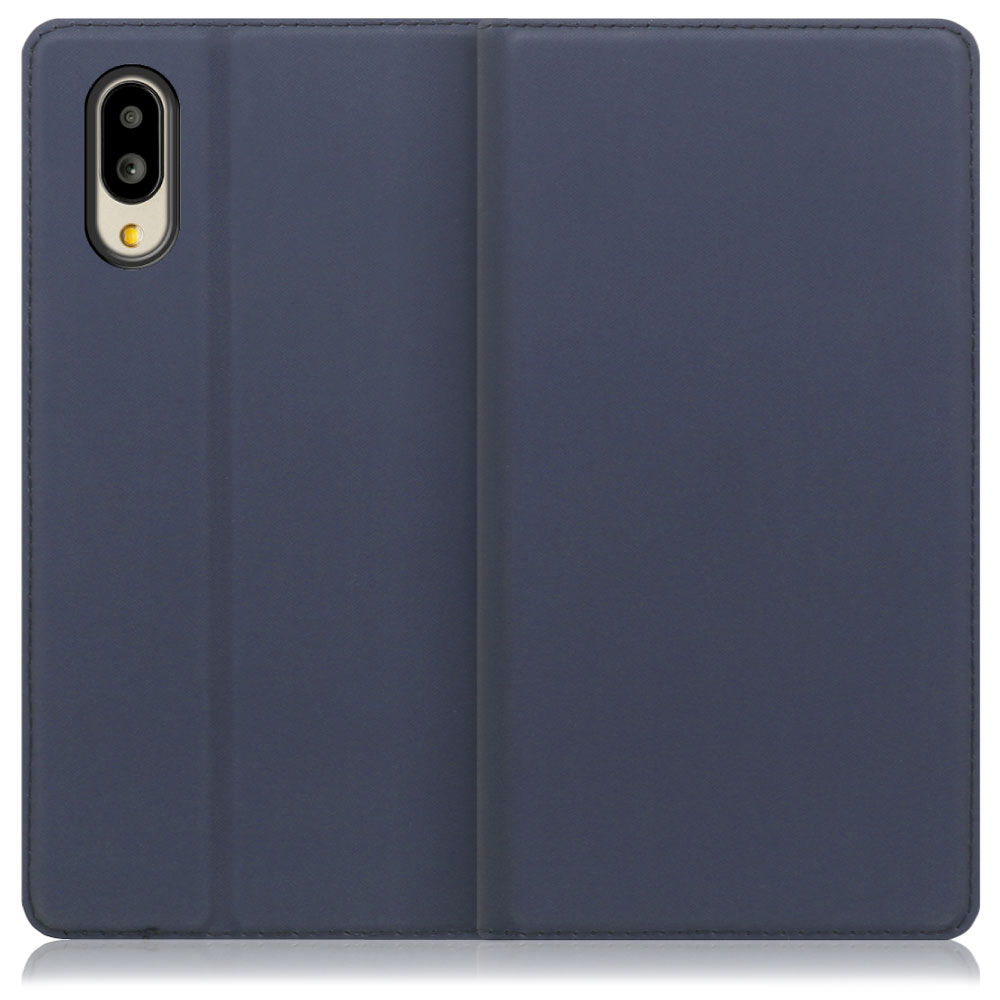LOOF Skin slim Series AQUOS シンプルスマホ6 [ネイビー] 薄い 軽量 手帳型ケース カード収納 幅広ポケット ベルトなし