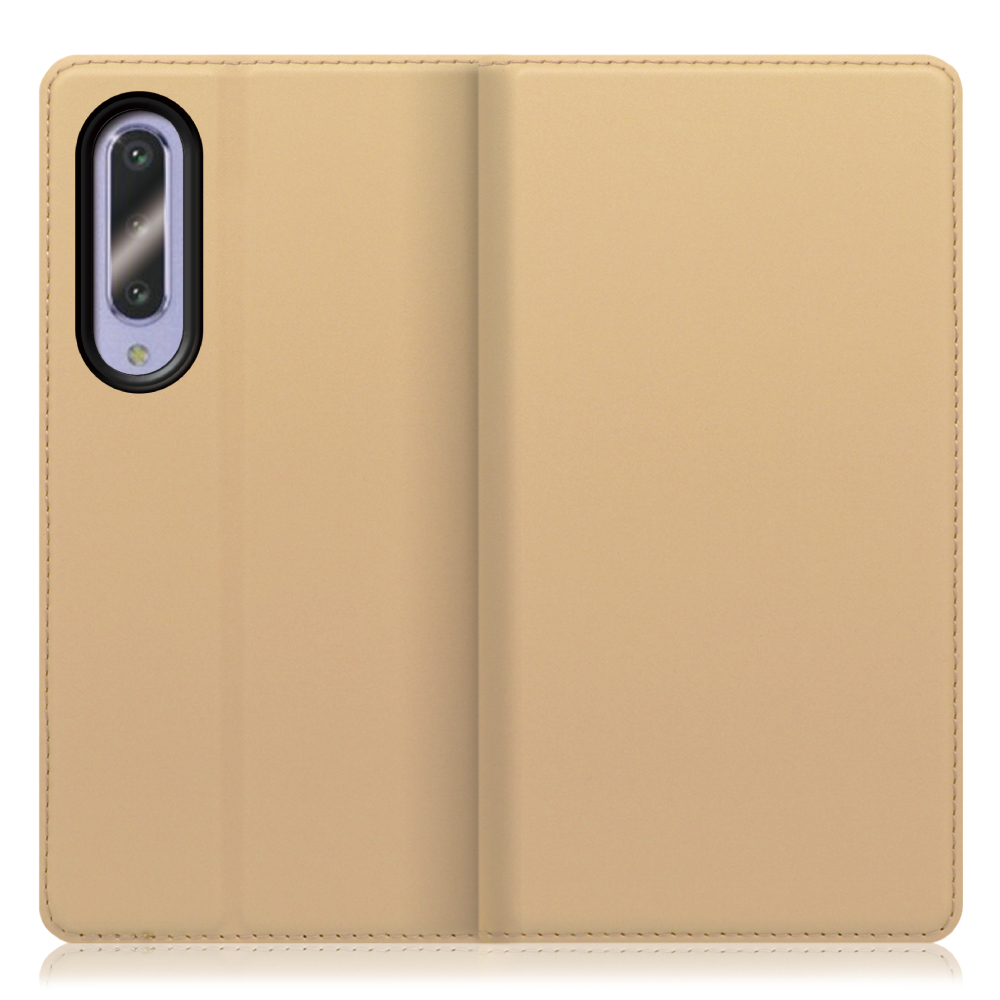 LOOF SKIN SLIM AQUOS zero5G Basic [ゴールド] 薄い 軽量 手帳型ケース カード収納 幅広ポケット ベルトなし