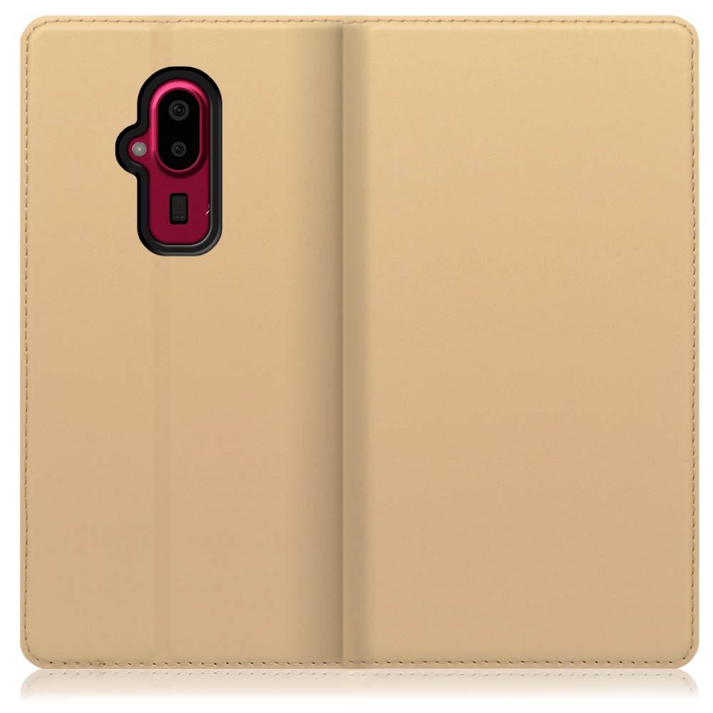 LOOF Skin slim FUJITSU らくらくスマートフォン F-52B 用 [ゴールド] 薄い 軽量 手帳型ケース カード収納 幅広ポケット ベルトなし