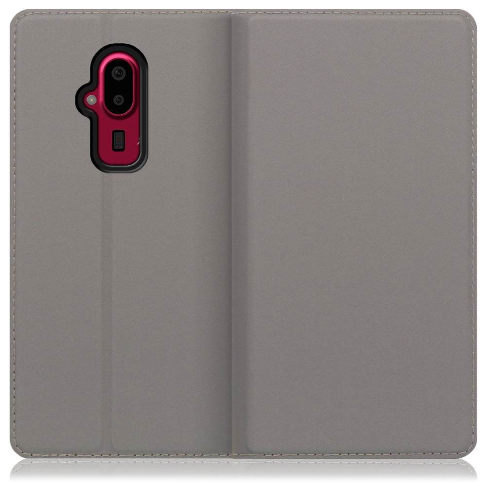 LOOF Skin slim FUJITSU らくらくスマートフォン F-52B 用 [グレー] 薄い 軽量 手帳型ケース カード収納 幅広ポケット ベルトなし