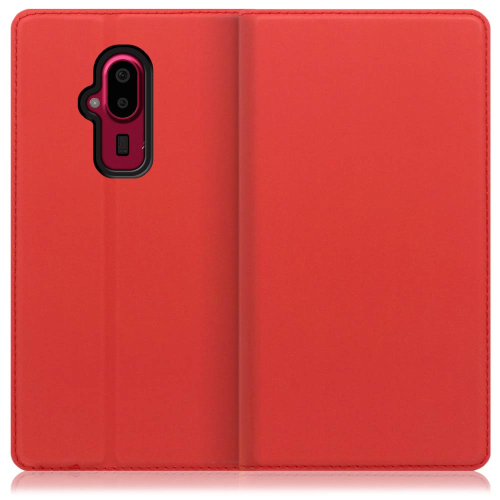 LOOF Skin slim FUJITSU らくらくスマートフォン F-52B 用 [レッド] 薄い 軽量 手帳型ケース カード収納 幅広ポケット ベルトなし