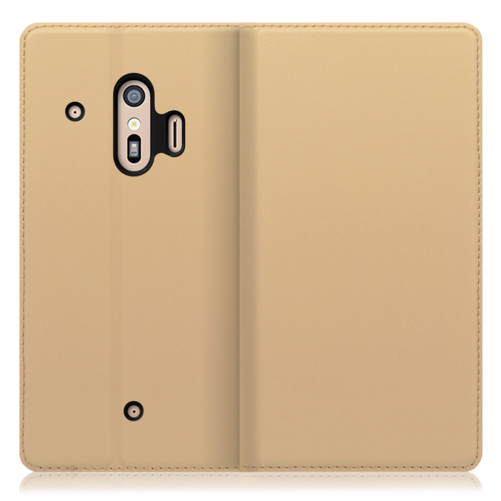 LooCo Official Shop LOOF Skin slim FUJITSU らくらくスマートフォン(me) F-42A F-01L 用  [ゴールド] 薄い 軽量 手帳型ケース カード収納 幅広ポケット ベルトなし