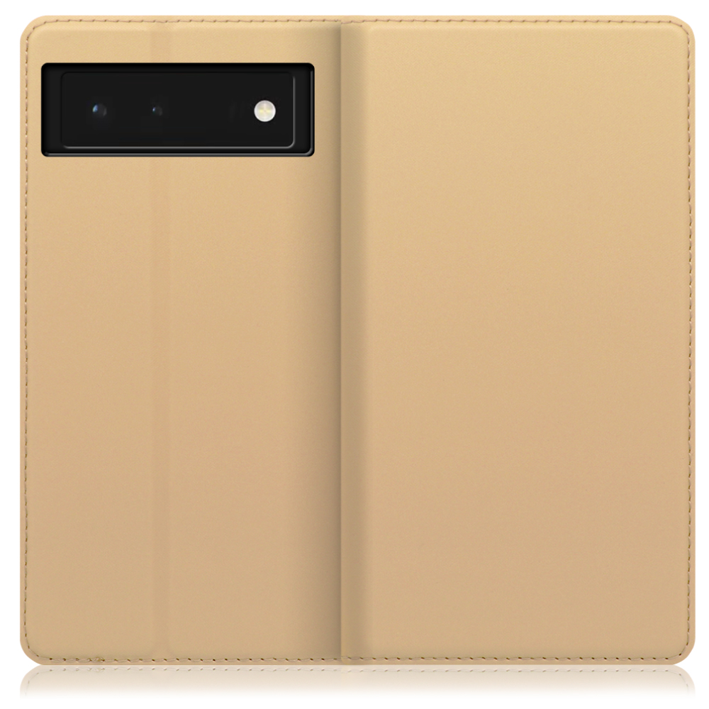 LOOF Skin slim Series Google Pixel 6 [ゴールド] 薄い 軽量 手帳型ケース カード収納 幅広ポケット ベルトなし