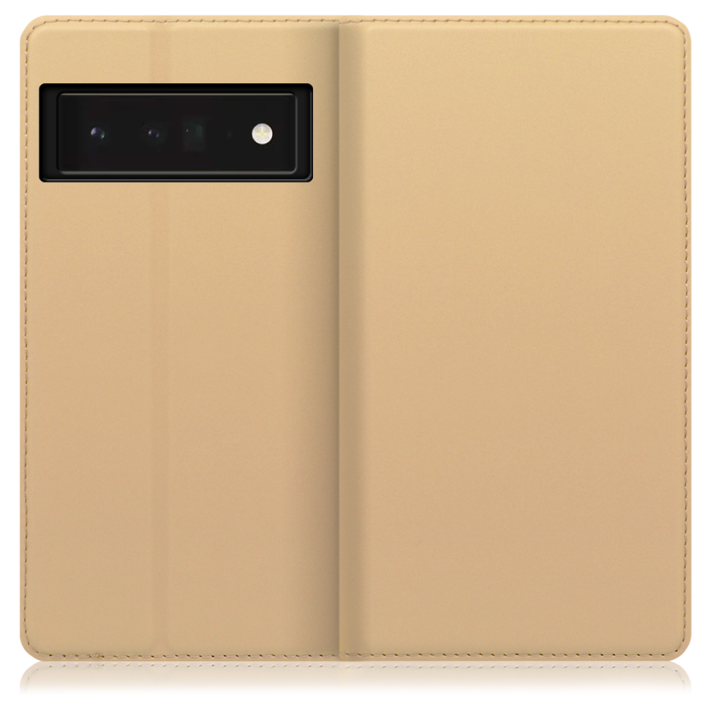 LOOF SKIN SLIM Google Pixel 6 Pro [ゴールド] 薄い 軽量 手帳型ケース カード収納 幅広ポケット ベルトなし
