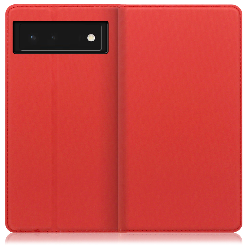 LOOF Skin slim Series Google Pixel 6 [レッド] 薄い 軽量 手帳型ケース カード収納 幅広ポケット ベルトなし