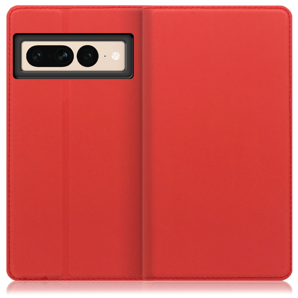 LOOF Skin slim Series Google Pixel 7 Pro 用 [レッド] 薄い 軽量 手帳型ケース カード収納 幅広ポケット ベルトなし