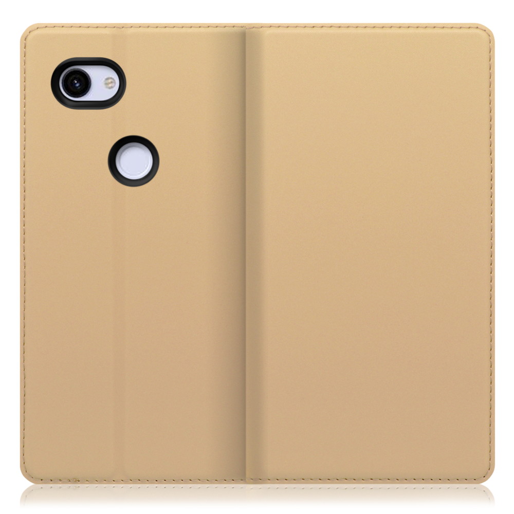 LOOF SKIN SLIM Google Pixel 3a 用 [ゴールド] 薄い 軽量 手帳型ケース カード収納 幅広ポケット ベルトなし