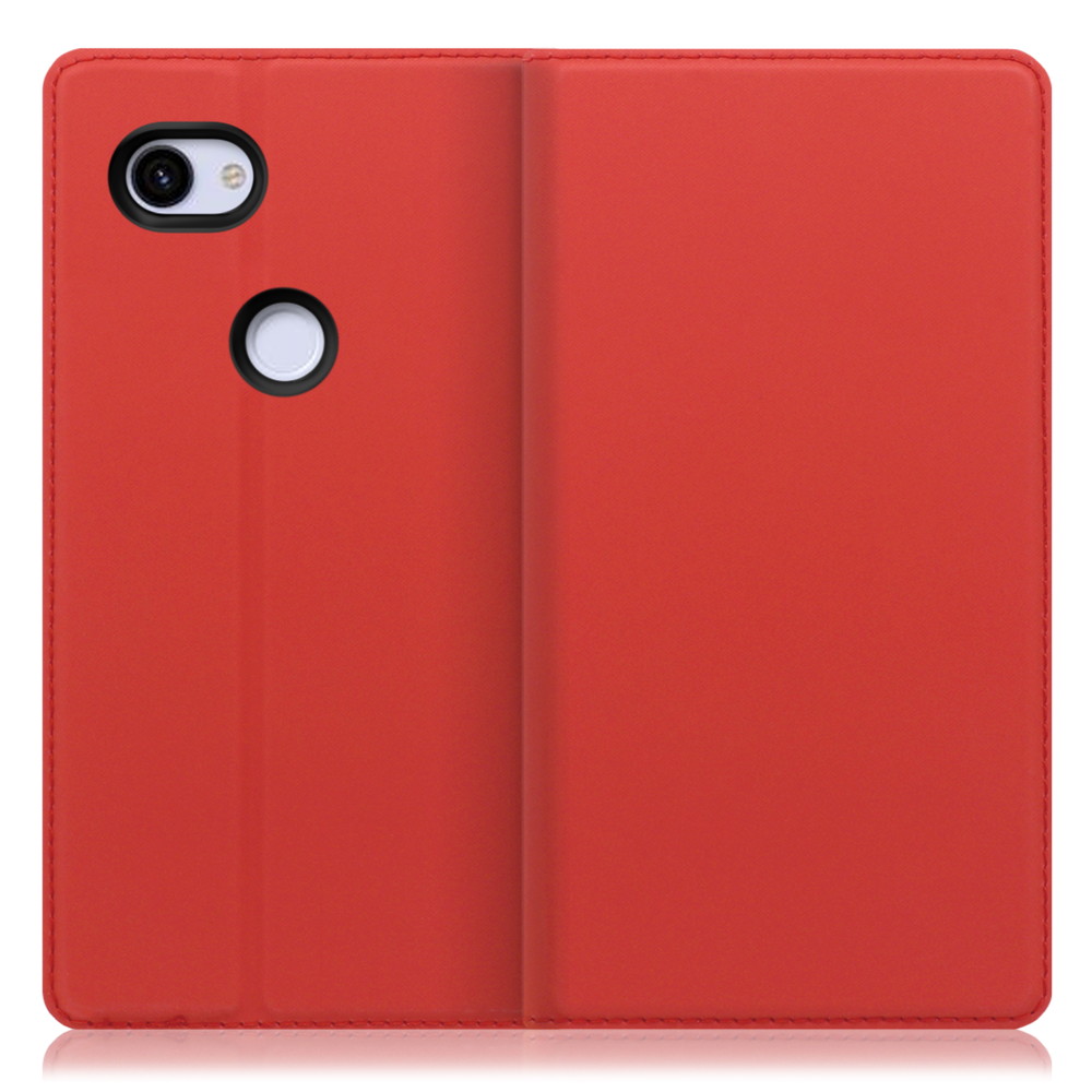 LOOF SKIN SLIM Google Pixel 3a 用 [レッド] 薄い 軽量 手帳型ケース カード収納 幅広ポケット ベルトなし