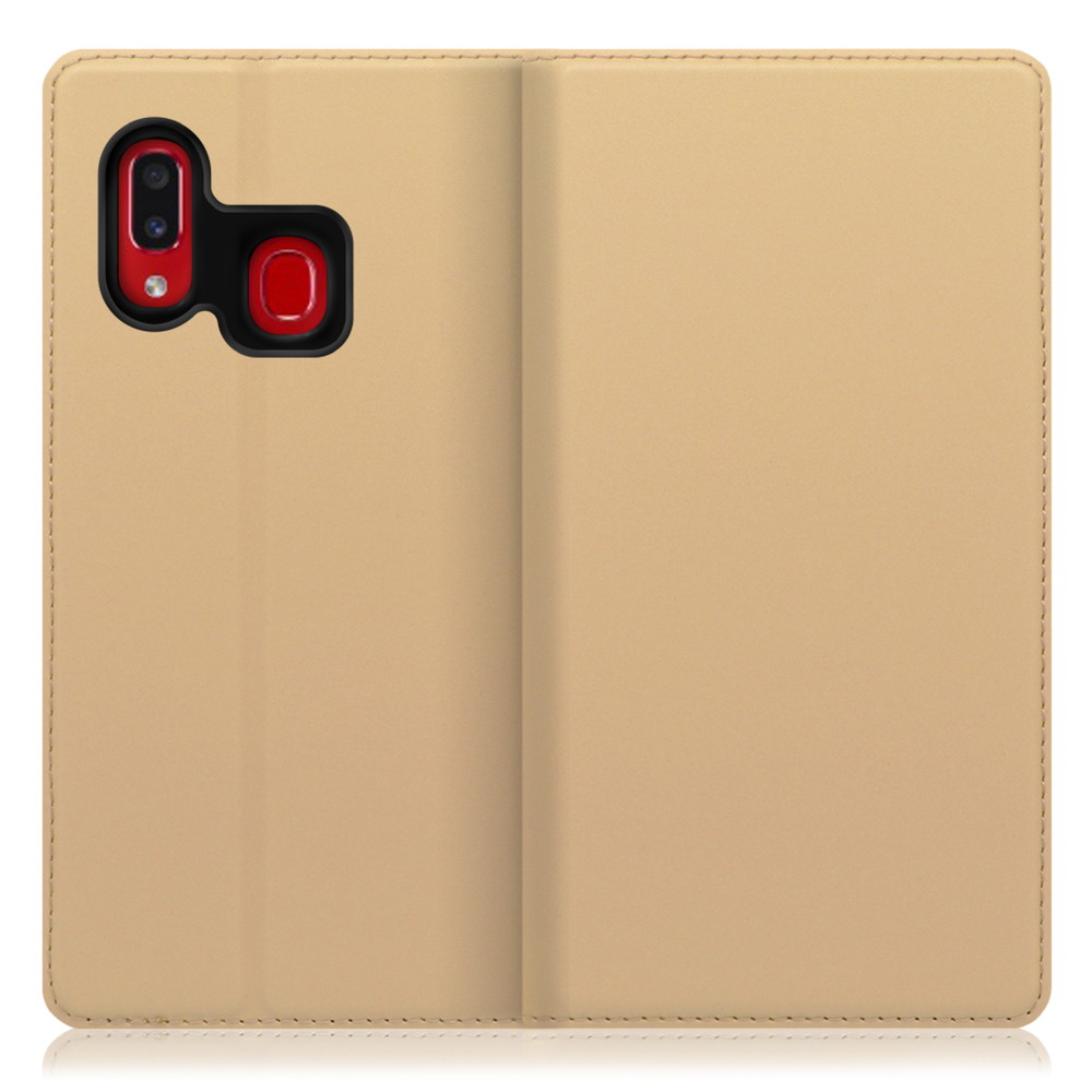 LOOF SKIN SLIM Galaxy A30 / SCV43 用 [ゴールド] 薄い 軽量 手帳型ケース カード収納 幅広ポケット ベルトなし