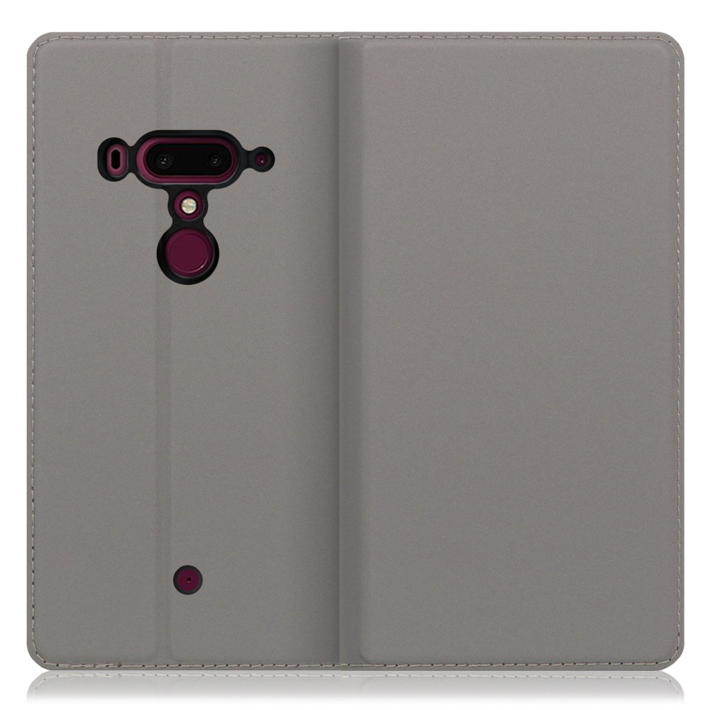 LOOF SKIN SLIM HTC U12+ 用 [グレー] 薄い 軽量 手帳型ケース カード収納 幅広ポケット ベルトなし