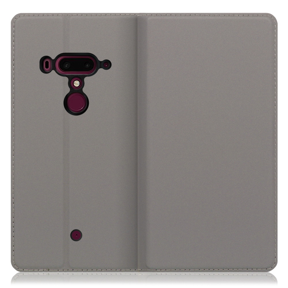 LOOF Skin slim HTC U12+ 用 [グレー] 薄い 軽量 手帳型ケース カード収納 幅広ポケット ベルトなし