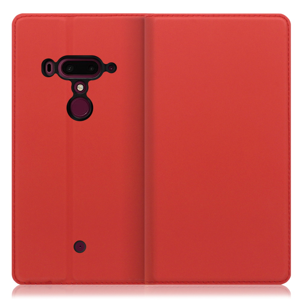 LOOF SKIN SLIM HTC U12+ 用 [レッド] 薄い 軽量 手帳型ケース カード収納 幅広ポケット ベルトなし