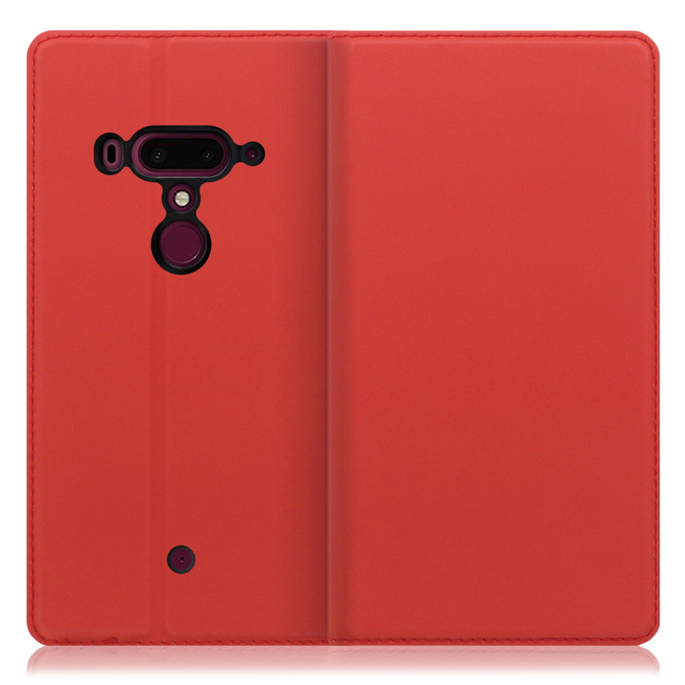 LOOF Skin slim HTC U12+ 用 [レッド] 薄い 軽量 手帳型ケース カード収納 幅広ポケット ベルトなし