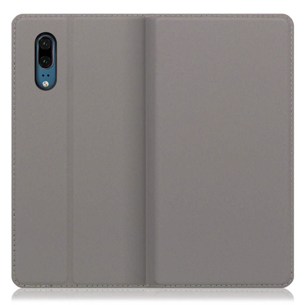 LOOF SKIN SLIM HUAWEI P20 用 [グレー] 薄い 軽量 手帳型ケース カード収納 幅広ポケット ベルトなし