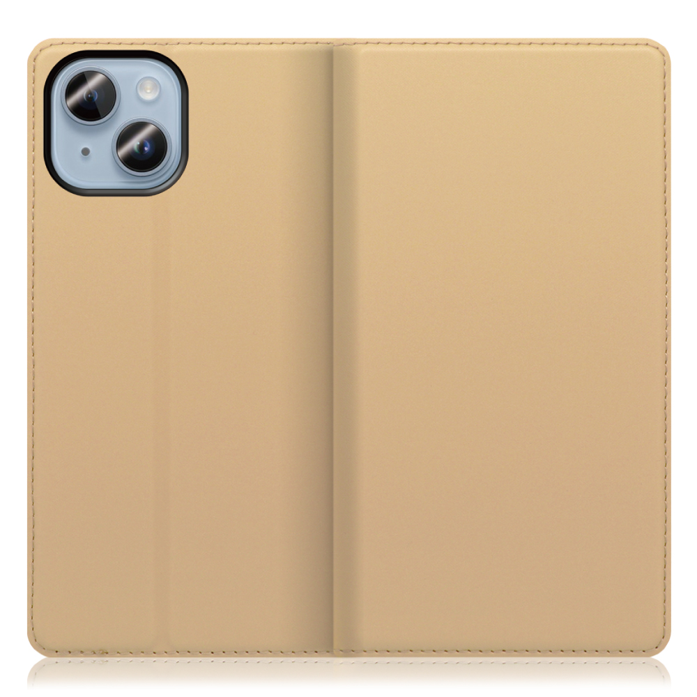 LOOF Skin slim Series iPhone 14 用 [ゴールド] 薄い 軽量 手帳型ケース カード収納 幅広ポケット ベルトなし