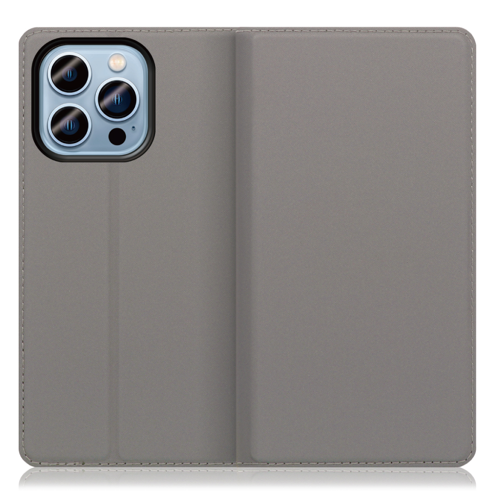 LOOF SKIN SLIM iPhone 14 Pro 用 [グレー] 薄い 軽量 手帳型ケース カード収納 幅広ポケット ベルトなし