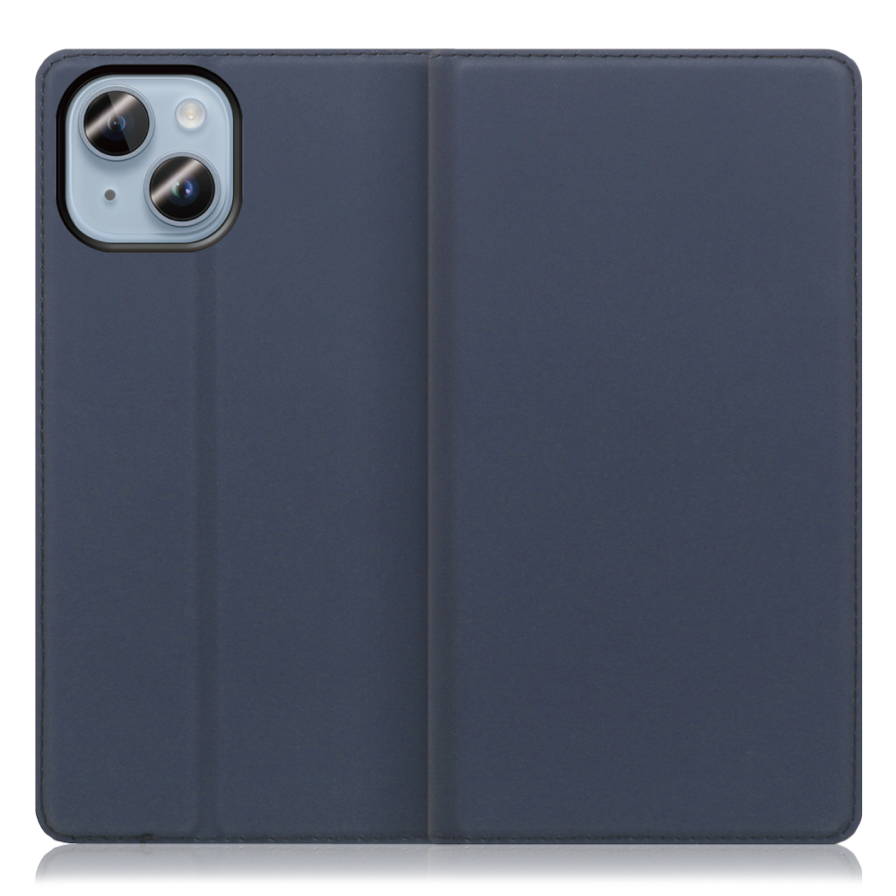 LOOF SKIN SLIM iPhone 14 用 [ネイビー] 薄い 軽量 手帳型ケース カード収納 幅広ポケット ベルトなし