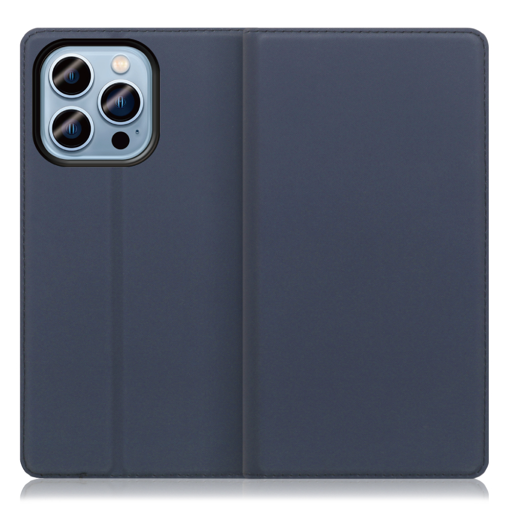 LOOF Skin slim Series iPhone 14 Pro Max 用 [ネイビー] 薄い 軽量 手帳型ケース カード収納 幅広ポケット ベルトなし