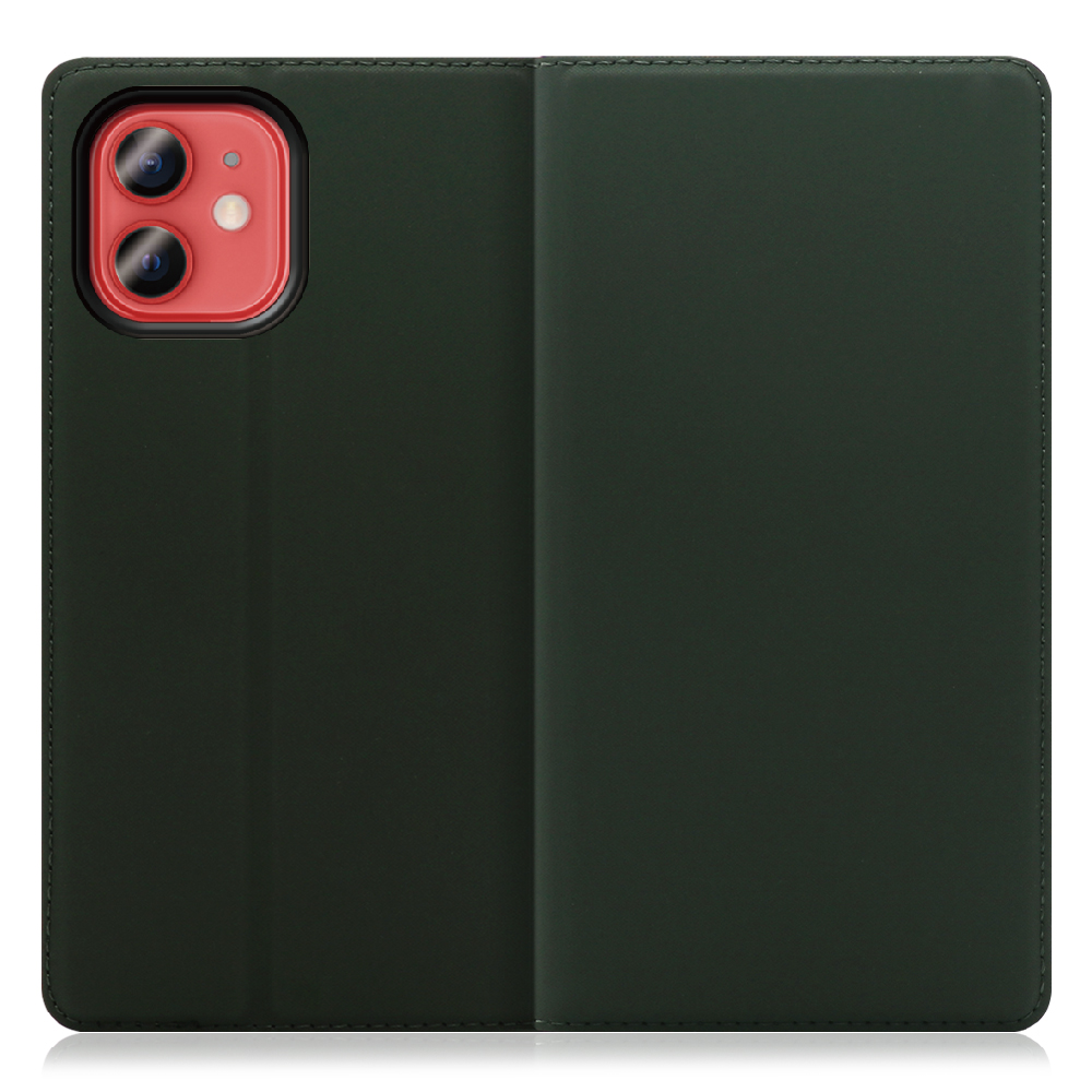 LOOF SKIN SLIM iPhone 12 mini [エバーグリーン] 薄い 軽量 手帳型ケース カード収納 幅広ポケット ベルトなし