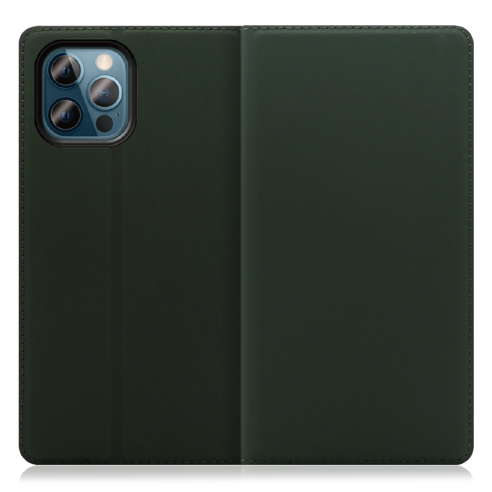 LOOF Skin slim Series iPhone 12 / 12 Pro [エバーグリーン] 薄い 軽量 手帳型ケース カード収納 幅広ポケット ベルトなし