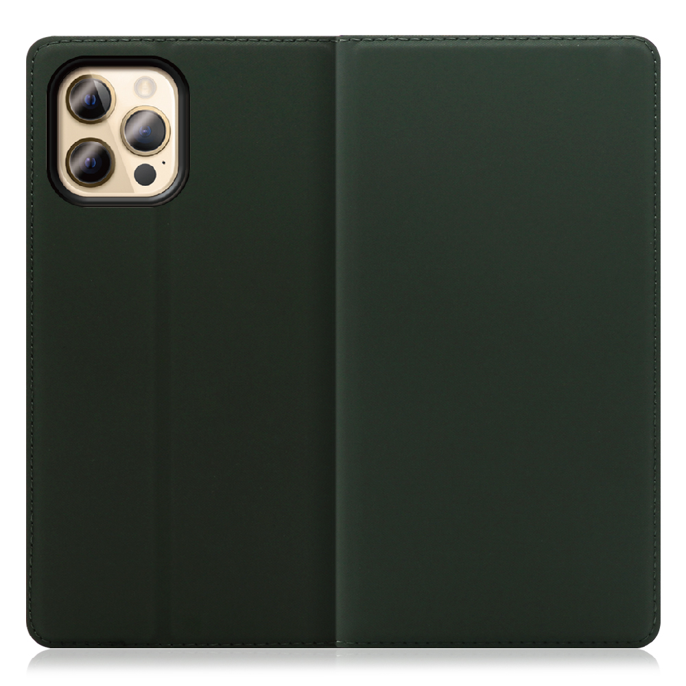 LOOF SKIN SLIM iPhone 12 Pro Max [エバーグリーン] 薄い 軽量 手帳型ケース カード収納 幅広ポケット ベルトなし