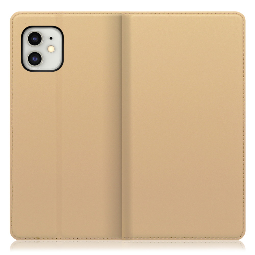 LOOF SKIN SLIM iPhone 11 用 [ゴールド] 薄い 軽量 手帳型ケース カード収納 幅広ポケット ベルトなし