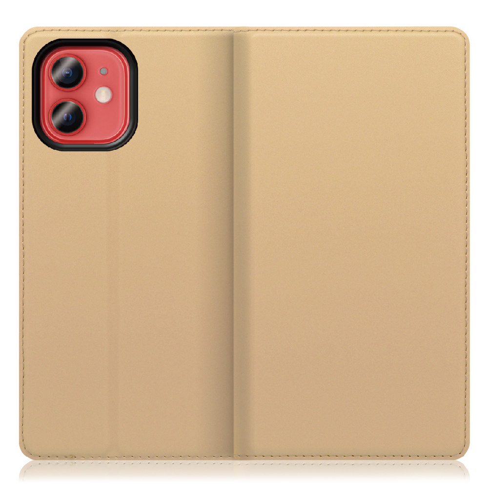 LOOF SKIN SLIM iPhone 12 mini [ゴールド] 薄い 軽量 手帳型ケース カード収納 幅広ポケット ベルトなし