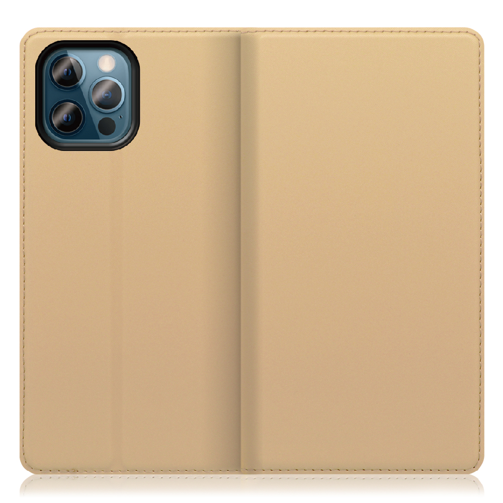 LOOF Skin slim Series iPhone 12 / 12 Pro [ゴールド] 薄い 軽量 手帳型ケース カード収納 幅広ポケット ベルトなし