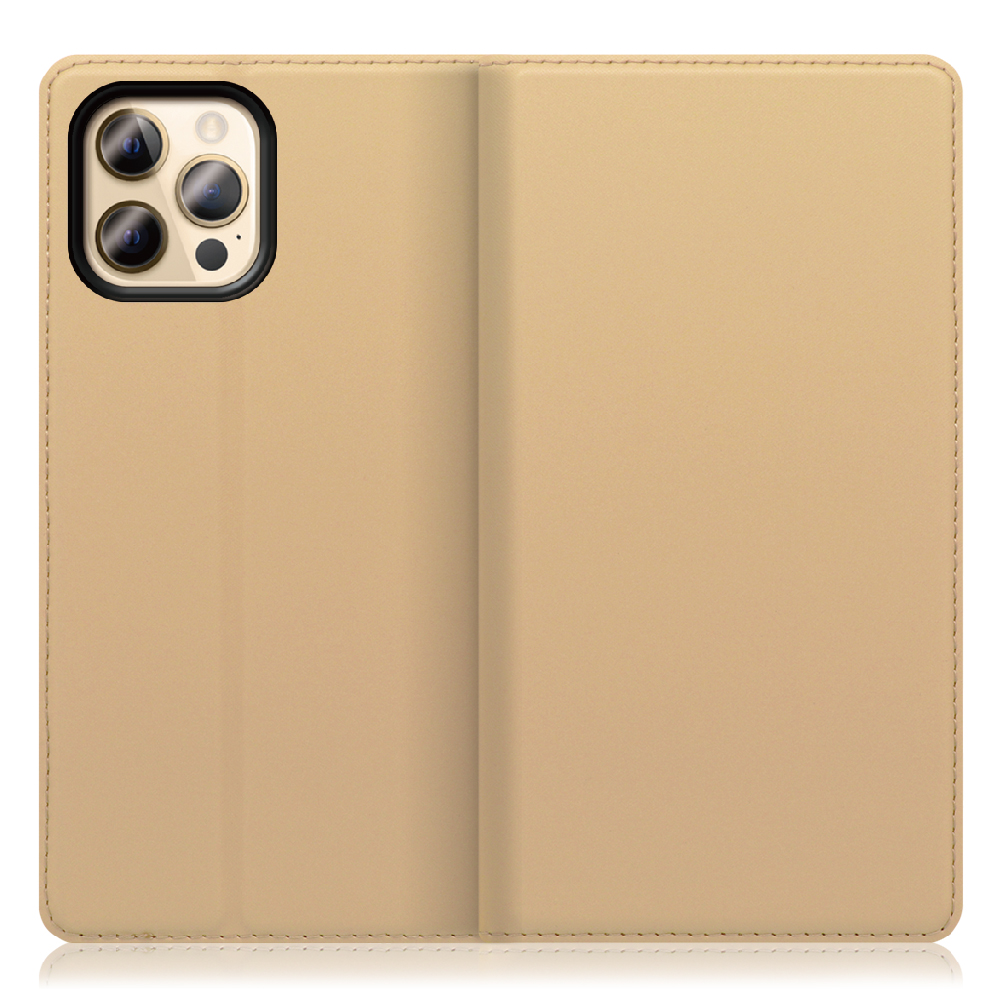 LOOF SKIN SLIM iPhone 12 Pro Max [ゴールド] 薄い 軽量 手帳型ケース カード収納 幅広ポケット ベルトなし