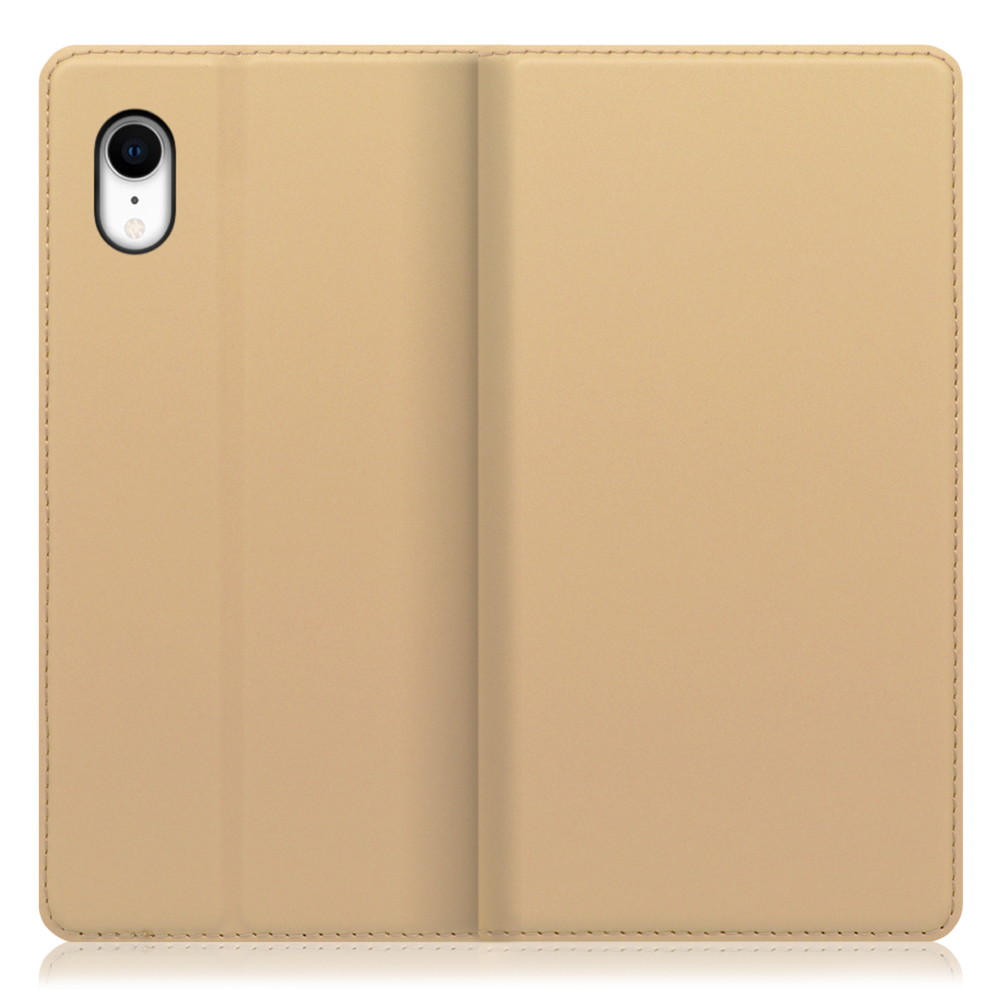 LOOF SKIN SLIM iPhone XR 用 [ゴールド] 薄い 軽量 手帳型ケース カード収納 幅広ポケット ベルトなし