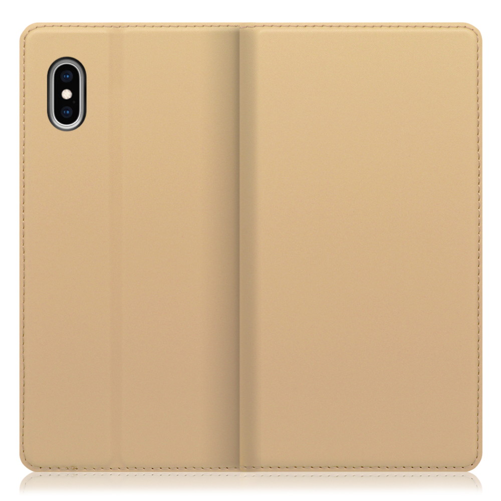 LOOF SKIN SLIM iPhone XS Max 用 [ゴールド] 薄い 軽量 手帳型ケース カード収納 幅広ポケット ベルトなし