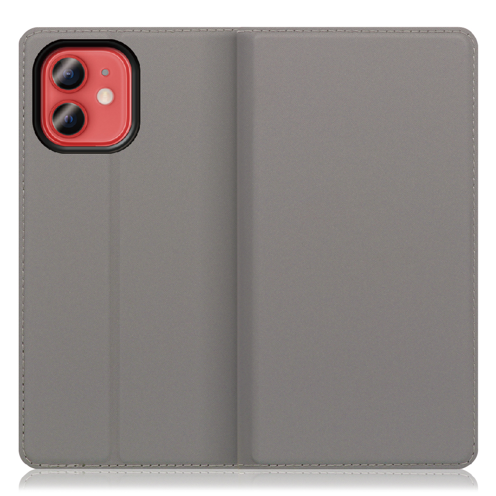LOOF SKIN SLIM iPhone 12 mini [グレー] 薄い 軽量 手帳型ケース カード収納 幅広ポケット ベルトなし