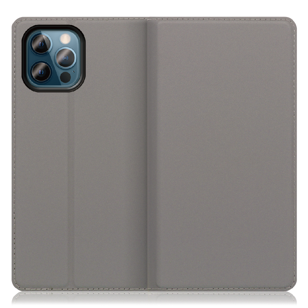 LOOF Skin slim Series iPhone 12 / 12 Pro [グレー] 薄い 軽量 手帳型ケース カード収納 幅広ポケット ベルトなし